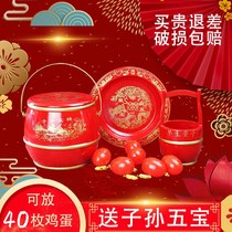 Wedding bride dowry Red extra-large solid wood toilet three-piece set decoration for housewarming supplies wedding children and grandchildren bucket