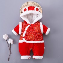 South Korean baby New Year's Eve clothes go out to hold clothes plus velvet padded baby New Year clothes festive winter jumpsuit