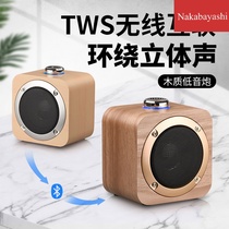 Wooden wireless Bluetooth speaker Knob iron mesh 3 inch high power audio support TWS gift