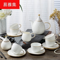 Gold ceramic coffee set Western bone china cup saucer 15 head set gift custom LOO