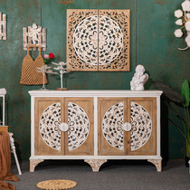 American village porch cabinet high cabinet side cabinet wood retro log carved combination furniture locker homestay living room