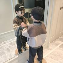 Boys sweater coat thick 2020 autumn and winter new handsome contrast color children baby casual knitted cardigan top