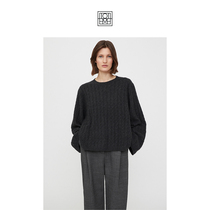 TOTEME womens 2022 new dark hemp gray cashmere drop-shoulder wide-sleeved loose round neck cable knitted sweater