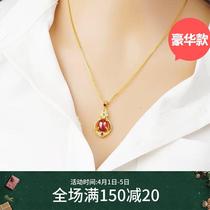 Hong Kong Necklace Women pendant Hetian jade sand gold plated pure gold clavicle chain Fashion wild gift