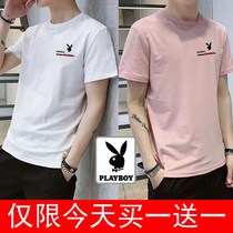 2pcs) Playboy mens short-sleeved T-shirt Cotton T-shirt half-sleeve trend white top clothing trend brand summer clothes