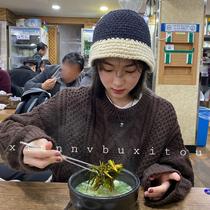 South Korea ins color matching crochet wool fisherman's hat children in autumn and winter Joker Japanese minority retro knitted bucket hat