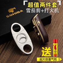 Cigar scissor lighter set stainless steel sharp snow plus smoke cutter pliers hole punch tool