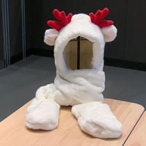 Christmas gift hat scarf one female autumn and winter day cute antlers plush scarf gloves set of three Joker