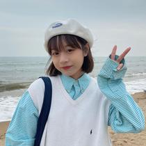 2021 Japanese new cotton and linen breathable beret children summer Korean casual Joker painter hat thin cute