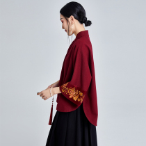 2020 autumn and winter New Chinese style vintage embroidered woolen tea clothing Zen women improved Tang dress short cheongsam top