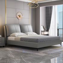Italian minimalist leather bed Light luxury modern 1 8 double bed Master bedroom Wedding bed Nordic simple soft bag net red bed