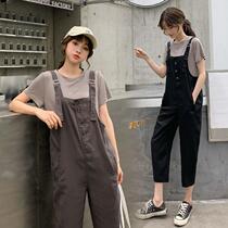 Pregnant womens seven-point pants summer cotton thin pregnant womens strap pants summer adjustable shoulder strap pants set