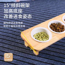 Cat bowl ceramic protection cervical spine anti-knock cat food bowl cat bowl cat bowl cat food basin water bowl double bowl cat bowl rack solid wood