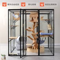 Cat Villa solid wood cat cage oversized free space cat house pet shop cat cage villa luxury glass room Indoor