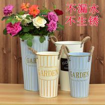 Wake up flower bucket Flower bucket Florist household flower king-size retro wrought iron dried flower vase Bubble flower arrangement tube flower pot
