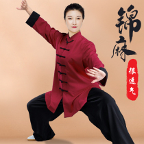 High-end improved Taiji clothing women 2021 new cotton linen spring summer linen Taijiquan practice men Chinese style