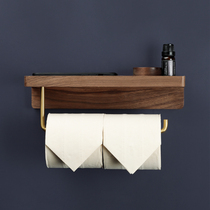 Toilet paper towel rack Nordic roll paper rack Black Walnut mobile phone rack Toilet punch-free roll paper rack