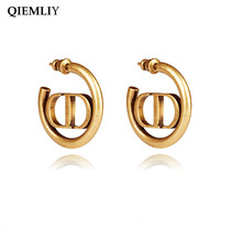 CD retro ring earrings small fragrant wind advanced sense Net red earrings Korean temperament spring and summer wild niche accessories female