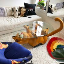 Gaffy cat tea table cartoon cute round glass tea table sofa side a few nets red GRP coffee cat tea table