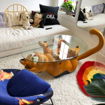 Gaffy cat tea table cartoon cute round glass tea table sofa side a few nets red GRP coffee cat tea table