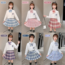  Childrens jk uniform skirt genuine girls spring and summer 2021 new long-sleeved pleated skirt full set of class clothes primary school students