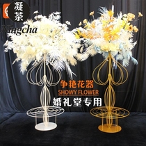Floor wedding hall Zen Tao Ran tall flower decoration white modern simple flower arrangement vase home decoration