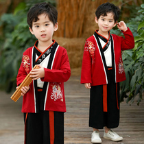 Childrens Chinese clothing boys Chinese culture clothing 2021 New Three Character Classic performance clothing spring and autumn cotton linen baby Tang suit