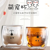 Milk cup suitable for microwave high-value cute student double-layer heat-resistant glass coffee milk home