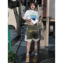About hiphop American wear shorts men summer high street heavy industry embroidery loose leisure five pointer pants country