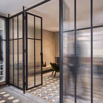 Bright silver Changhong art glass partition custom living room entrance cabinet door embossed ultra-white corrugated wave screen wall