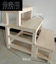 Full solid wood ladder stool dual-use ladder stool Solid wood staircase climbing ladder 4 3-step ladder stepping household ladder climbing ladder