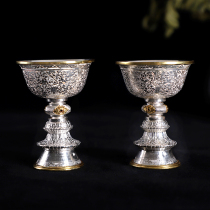 Nepal Imported Pure Silver GOLD CRISP OIL LAMP BASE LARGE CALIBER ABOUT 7 5cm A