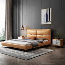 Nordic light luxury leather bed Modern simple double bed Solid wood storage bed 1 8 meters master bedroom small apartment wedding bed