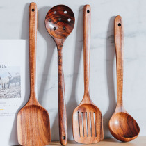 Long handle solid wood spatula non-stick spatula special wooden spatula non-lacquered kitchenware frying spatula set household spatula spoon