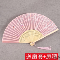 Chinese style full bamboo fan Lady Japanese style ancient style classical black folding fan small Hanfu dance fan easy to open and close