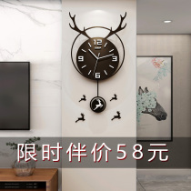 Nordic deer head wall clock living room household fashion light luxury net red wall clock personality creative wall hanging silent quartz clock