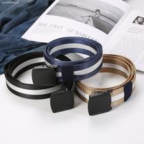 Canvas belt without automatic buckle metal male and female nylon belt automatic buckle casual jeans plastic belt