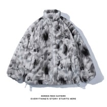 Cotton tie-dyed imitation rabbit wool lamb wool coat mens and womens loose collar plush padded cotton clothing couple winter cotton coat