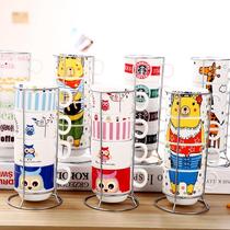 With iron frame mug stacked cup Tower home four-piece milk ceramic cartoon coffee face value ultra-high cup