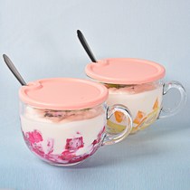 Large breakfast cup with lid Large capacity glass Porridge cup Milk cup Coffee oat cup with spoon Big belly water cup