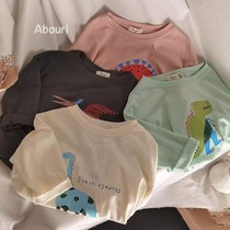Childrens dinosaurs 2021 autumn clothing Korean boys and girls cotton printed foreign style long sleeve T-shirt base shirt