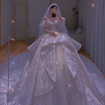 One-character shoulder light main wedding dress 2021 new bride tailing luxury senior French little senior sense female autumn