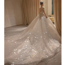 Light wedding dress 2021 new high-end sense bride princess style starry sky luxury heavy industry high-end big tail summer main yarn