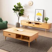 Nordic minimalist full solid wood TV cabinet Tea Table Combined Beech Wood Small Family Living Room Cabinet Day Style Guest Hall Furniture