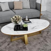Nordic Small Family Type Creative Living Room Round Tea Table Stainless Steel Golden Tea Table Marble Brief Oval Tea Table