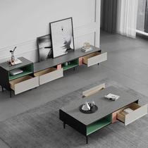 Willstyle Light Lavish Rockboard Tea Table TV Cabinet Combo Small family Living room Modern minimalist Rectangular Solid Wood Tea Table