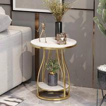 Light and luxurious living room sofa edge a few rock plates gold double round tea table hotel Bedroom with movable corner a few small round tables