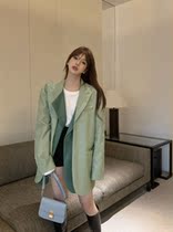 Urban sexy beauty fake two suit collar pu leather jacket short jacket womens autumn and winter 2021 new design sense