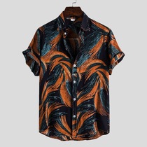 High quality silk cotton short sleeve lapel shirt youth pop male