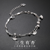 999 foot silver three students have apricot bracelet female summer silver jewelry girls minority design birthday gift for girls